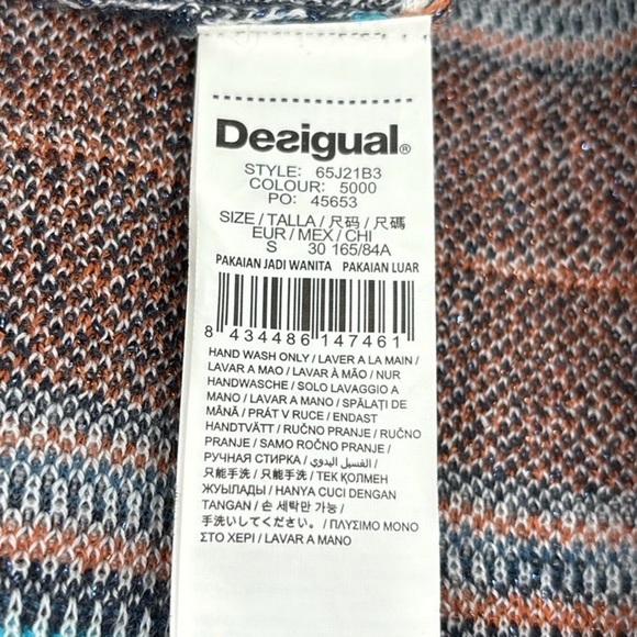 Desigual Floral Open Front Fringe Trim Duster Sweater Women’s Size Small - Picture 3 of 8